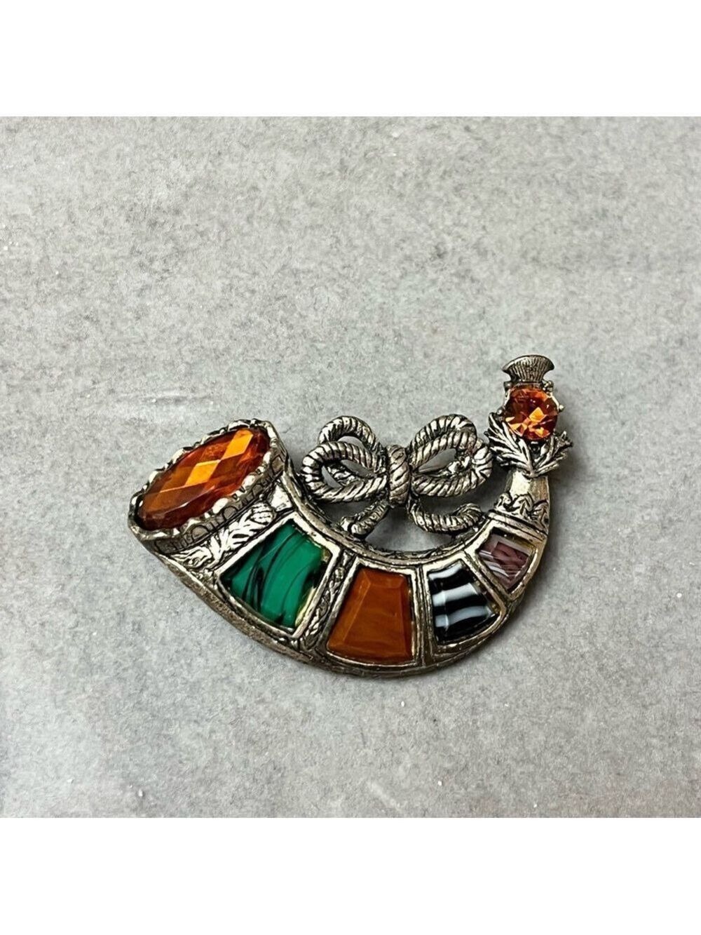 Vintage MIRACLE Ram’s Horn Cornucopia Brooch Medieval Fantasy Pin Scottish VTG